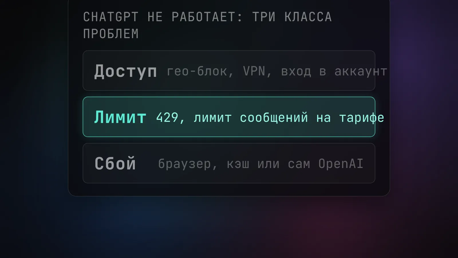 Почему ChatGPT не работает: ошибки, лимиты и как их починить