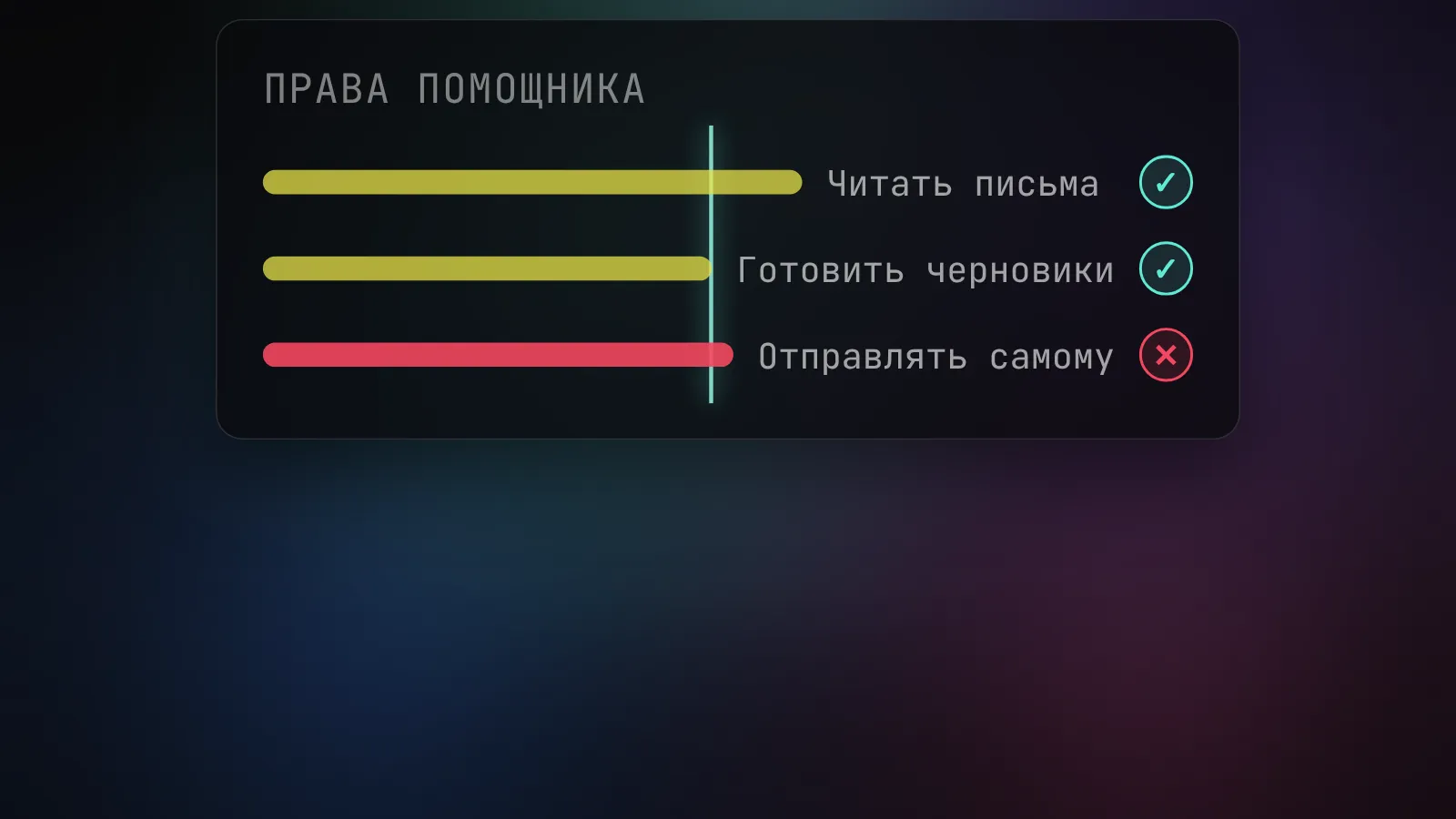 Граница доступа: чтение писем, черновик и отправка только после проверки