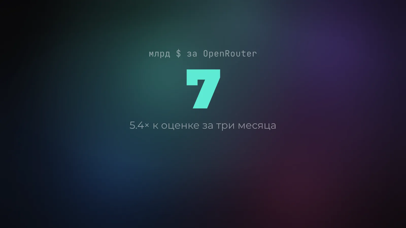 Число 7 крупно, подпись: миллиардов долларов за OpenRouter, снизу - рост оценки в 5.4 раза за три месяца